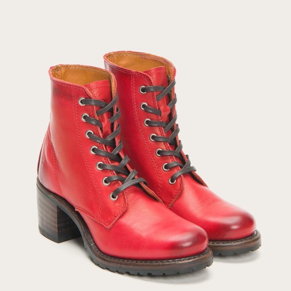 RARE Frye Sabrina 6G LaceUp Red Retro Combat Boots - Picture 2 of 16
